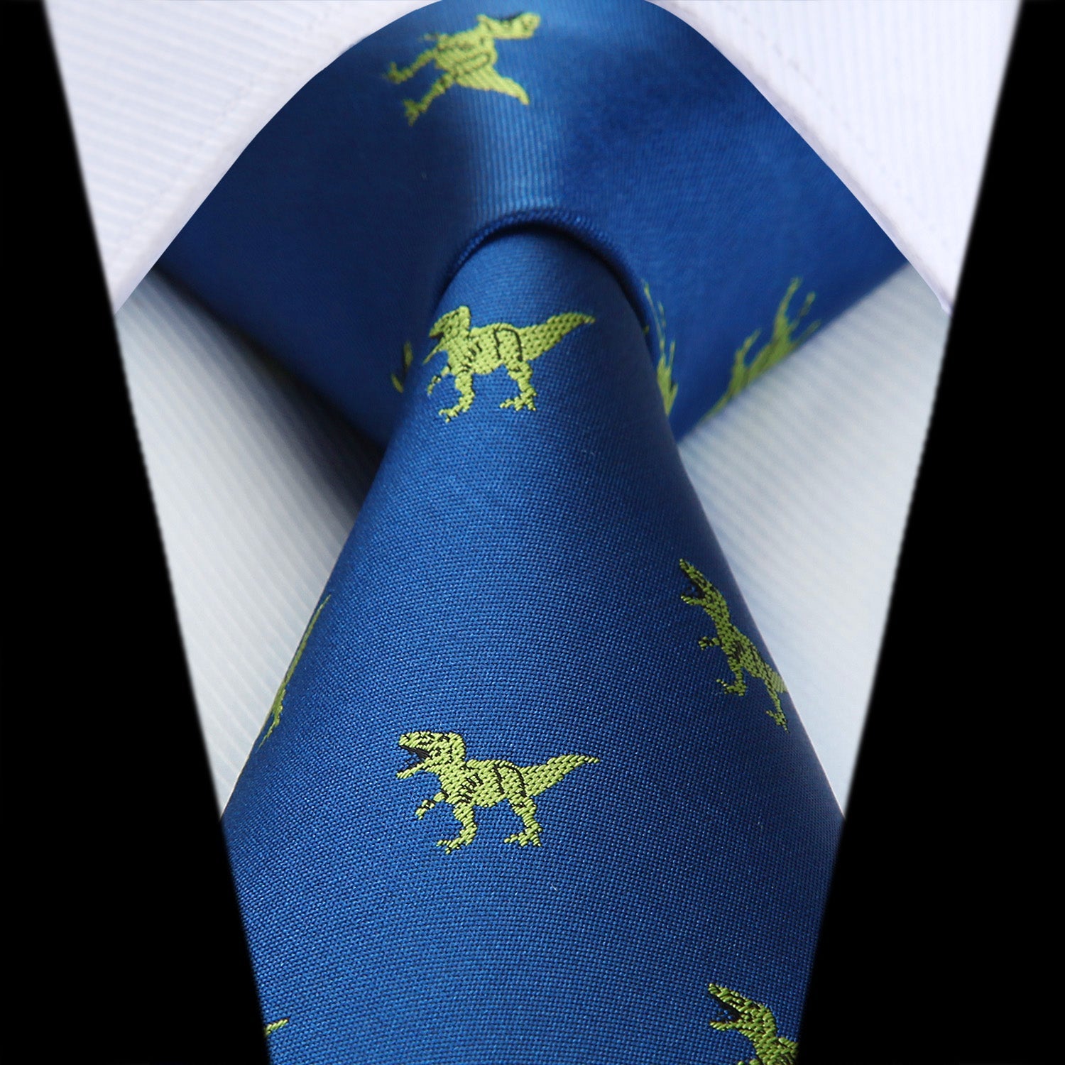 Hisdern Blue Green Dinosaur Print Men's Suit Tie Set