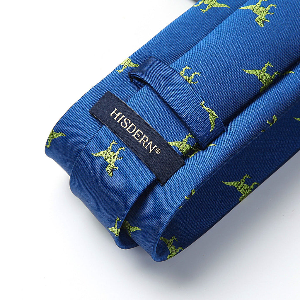 Hisdern Blue Green Dinosaur Print Men's Suit Tie Set