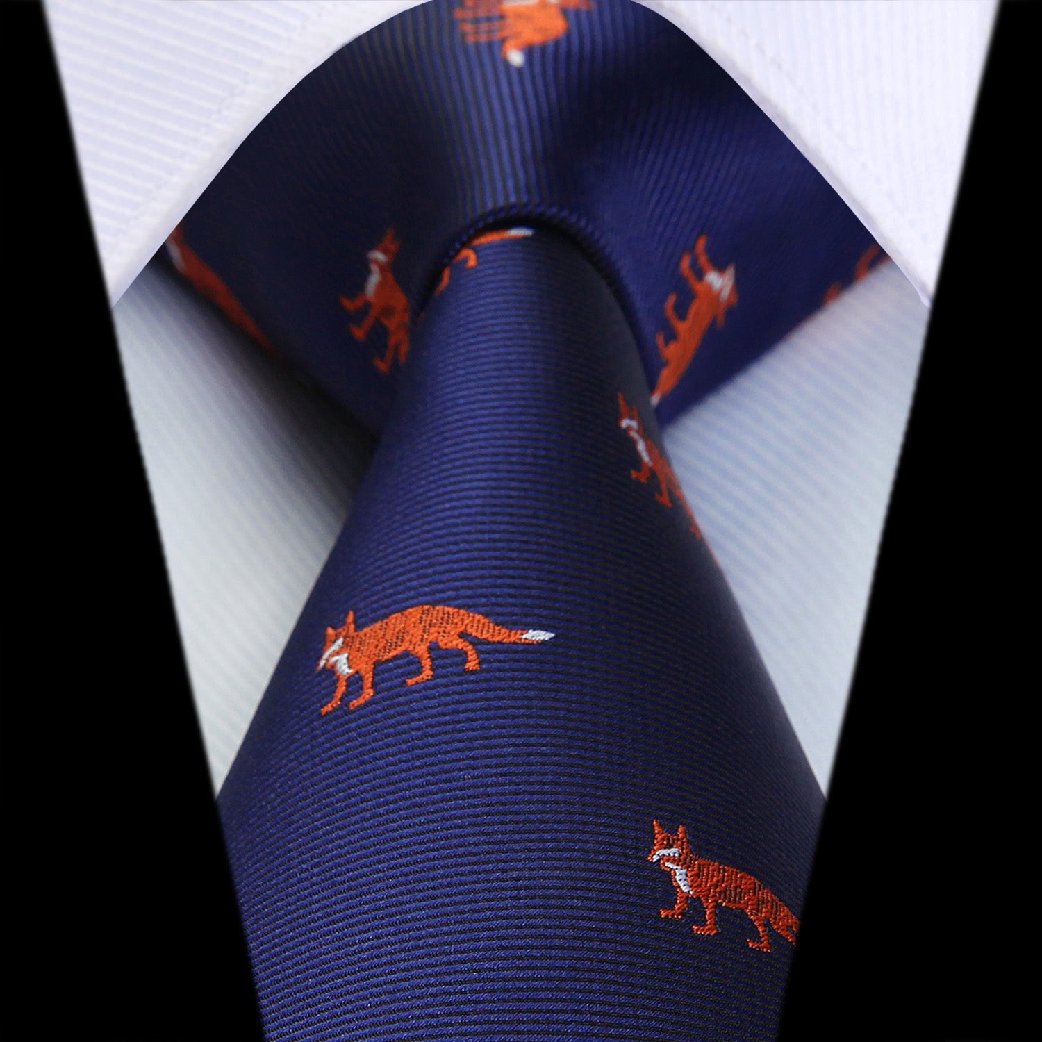 Hisdern Blue Fox Cute Print Pattern Tie Set