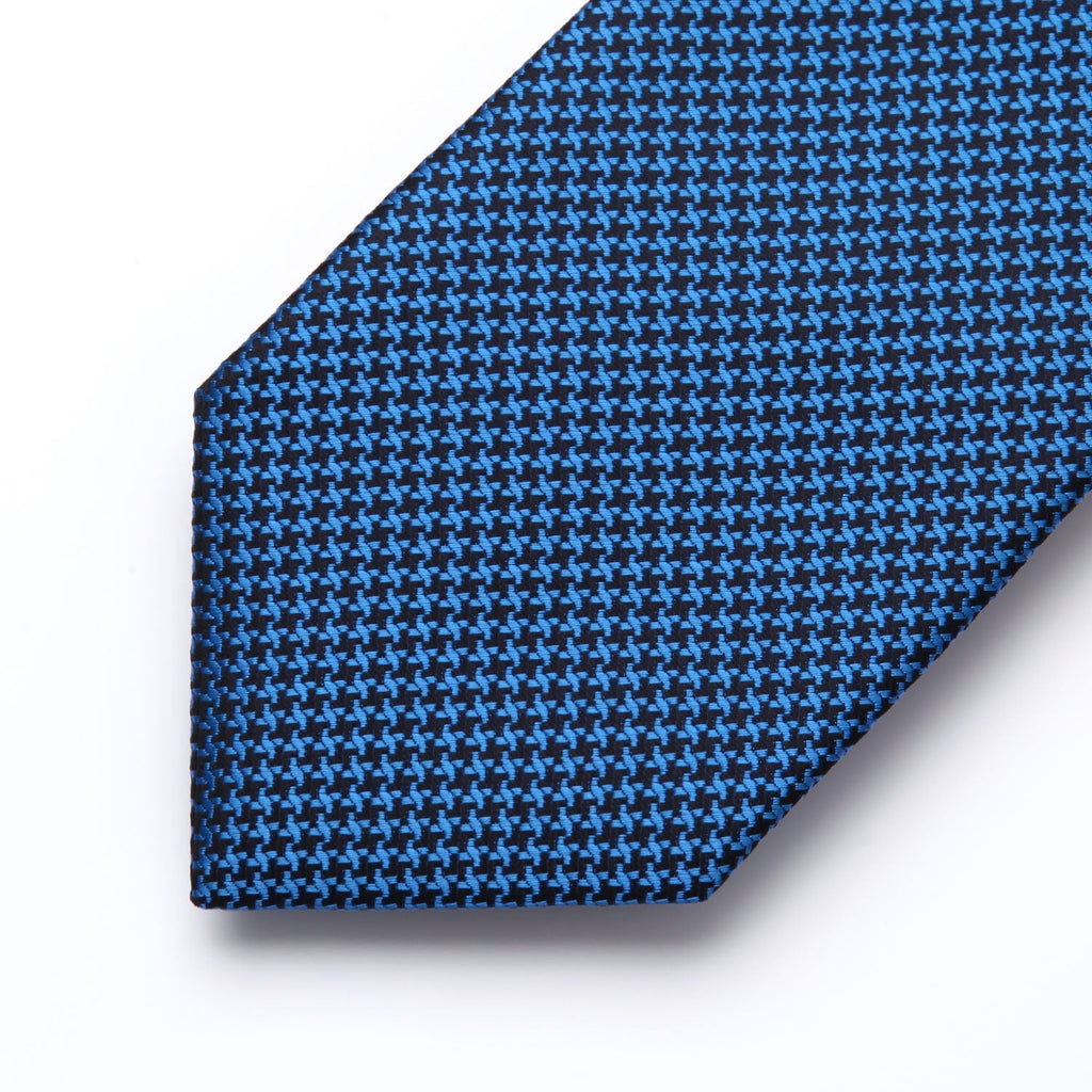 Hisdern Blue Black Houndstooth Wedding Tie Set