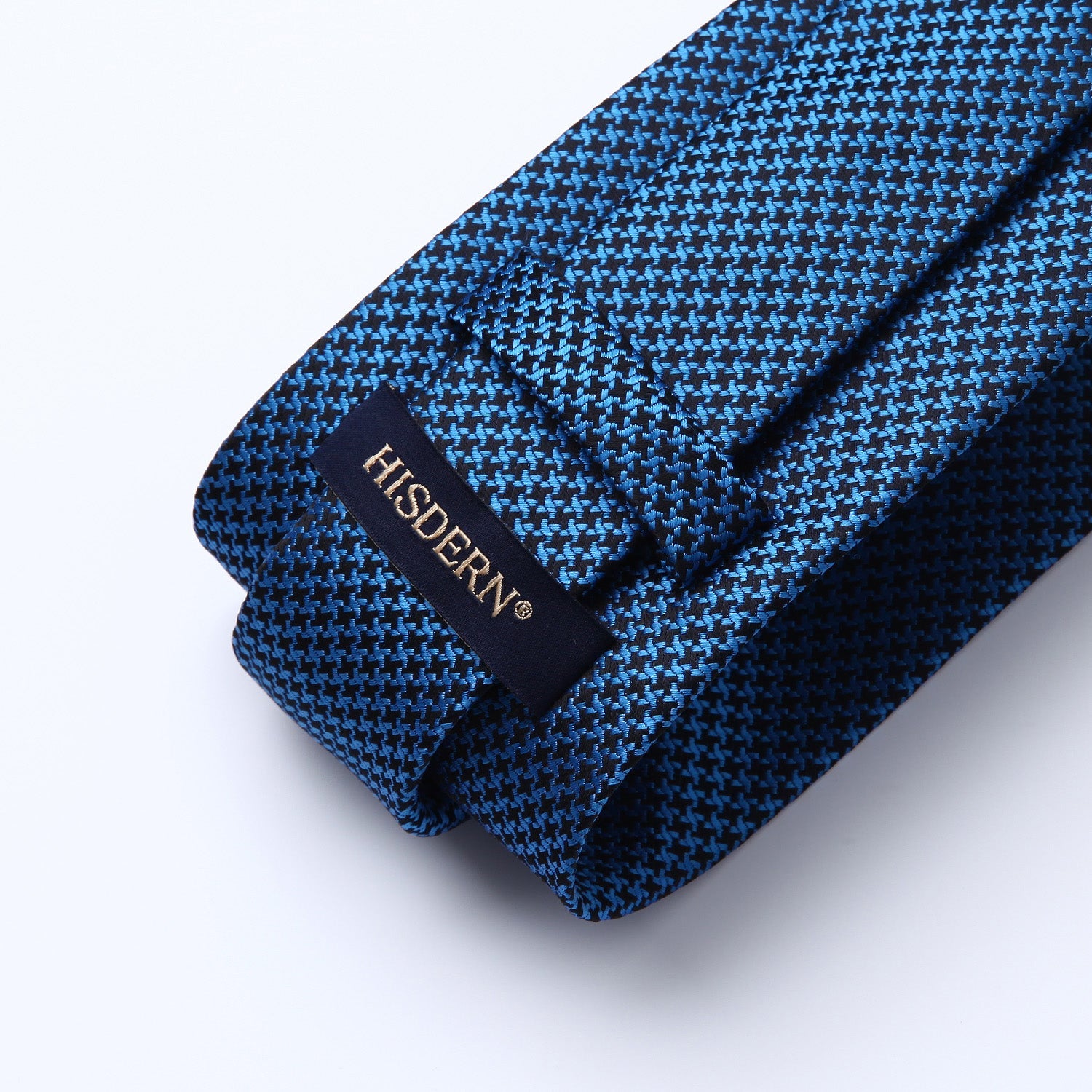 Hisdern Blue Black Houndstooth Wedding Tie Set