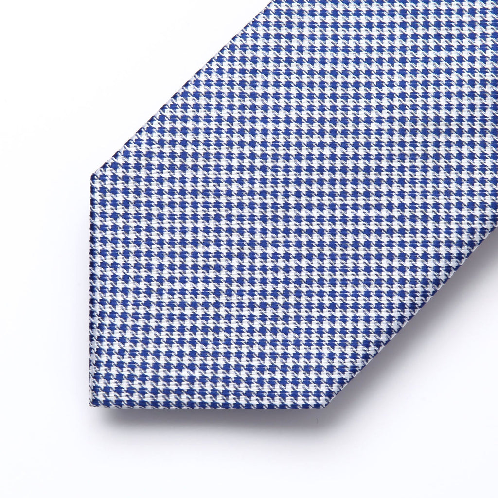 Hisdern Blue White Houndstooth Wedding Tie Set
