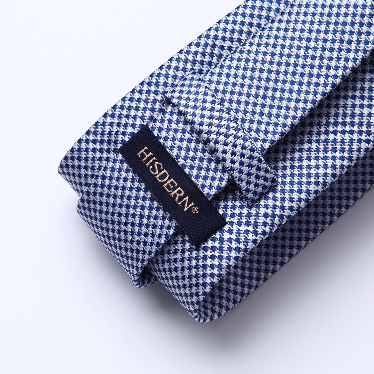 Hisdern Blue White Houndstooth Wedding Tie Set