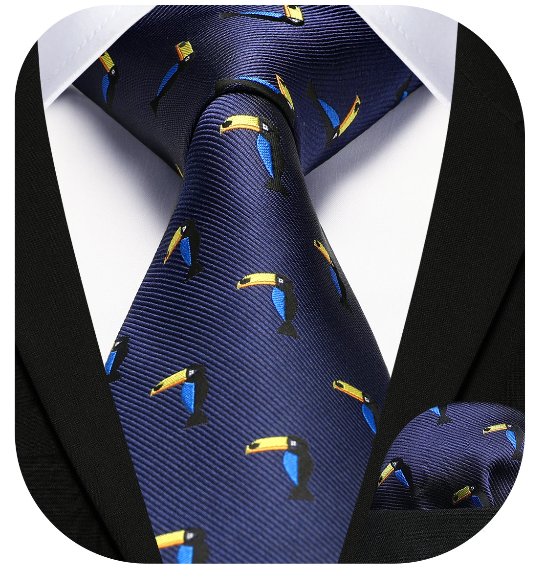 Hisdern Navy Blue Parrot Print Men's Suit Tie Set
