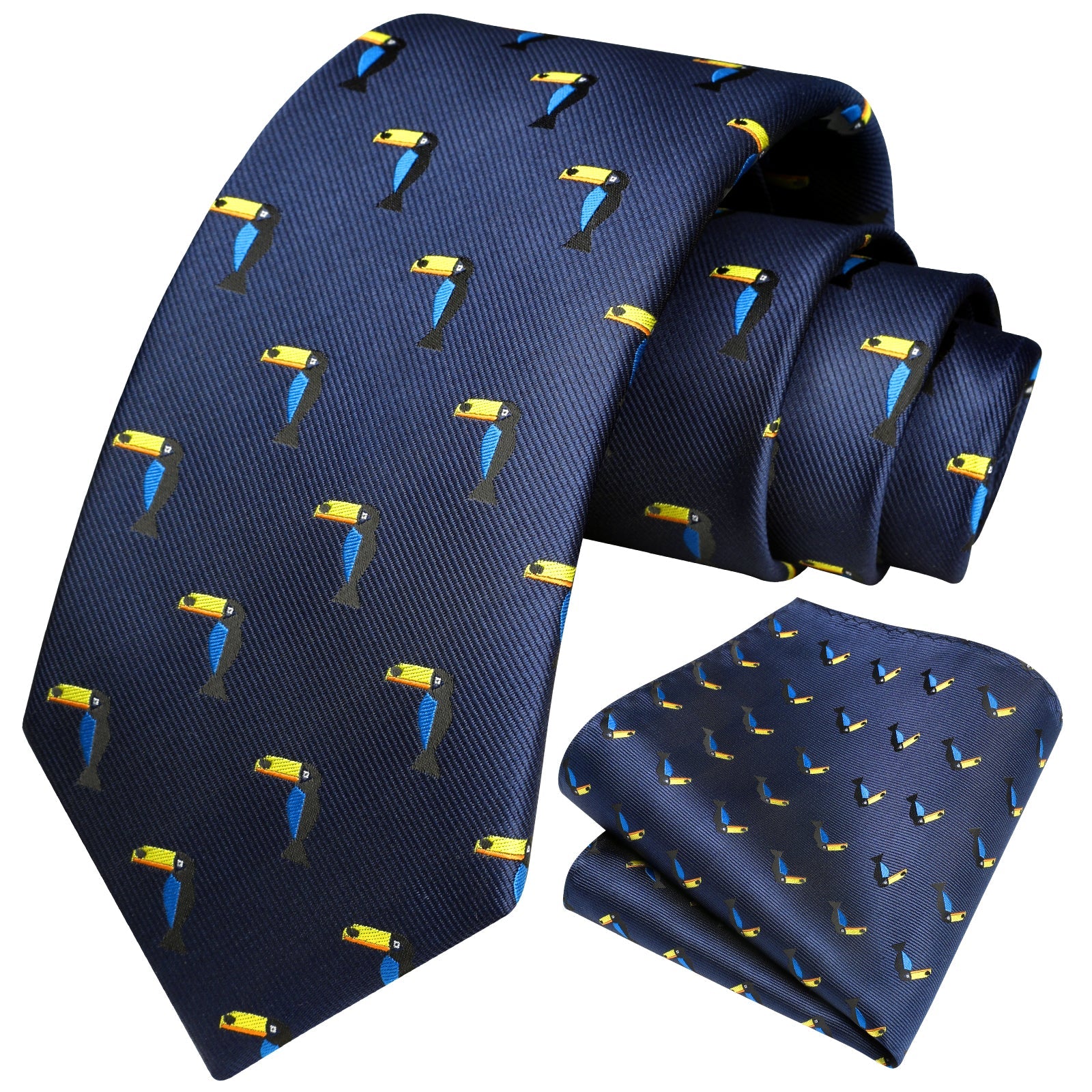 Hisdern Navy Blue Parrot Print Men's Suit Tie Set