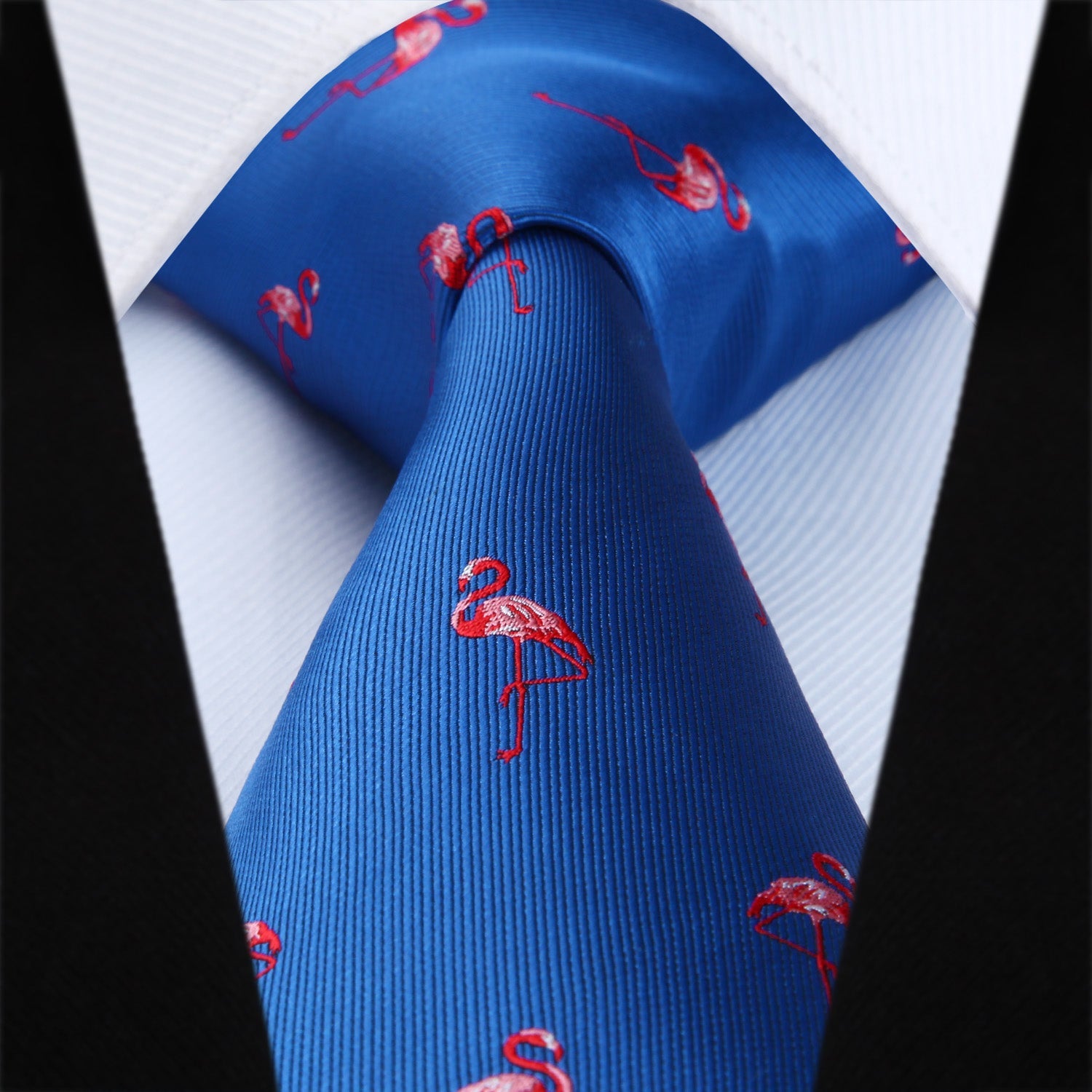 Hisdern Blue Flamingo Print Men's Suit Tie Set
