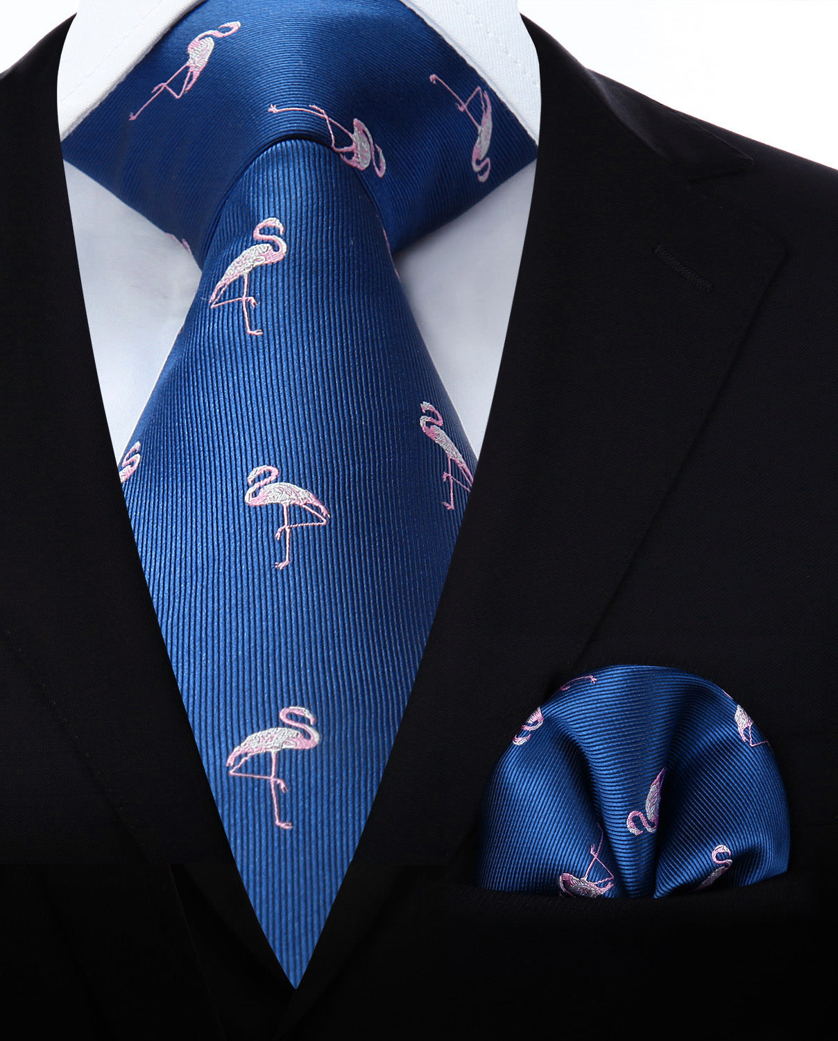 Hisdern Navy Blue Flamingo Cute Print Pattern Tie Set