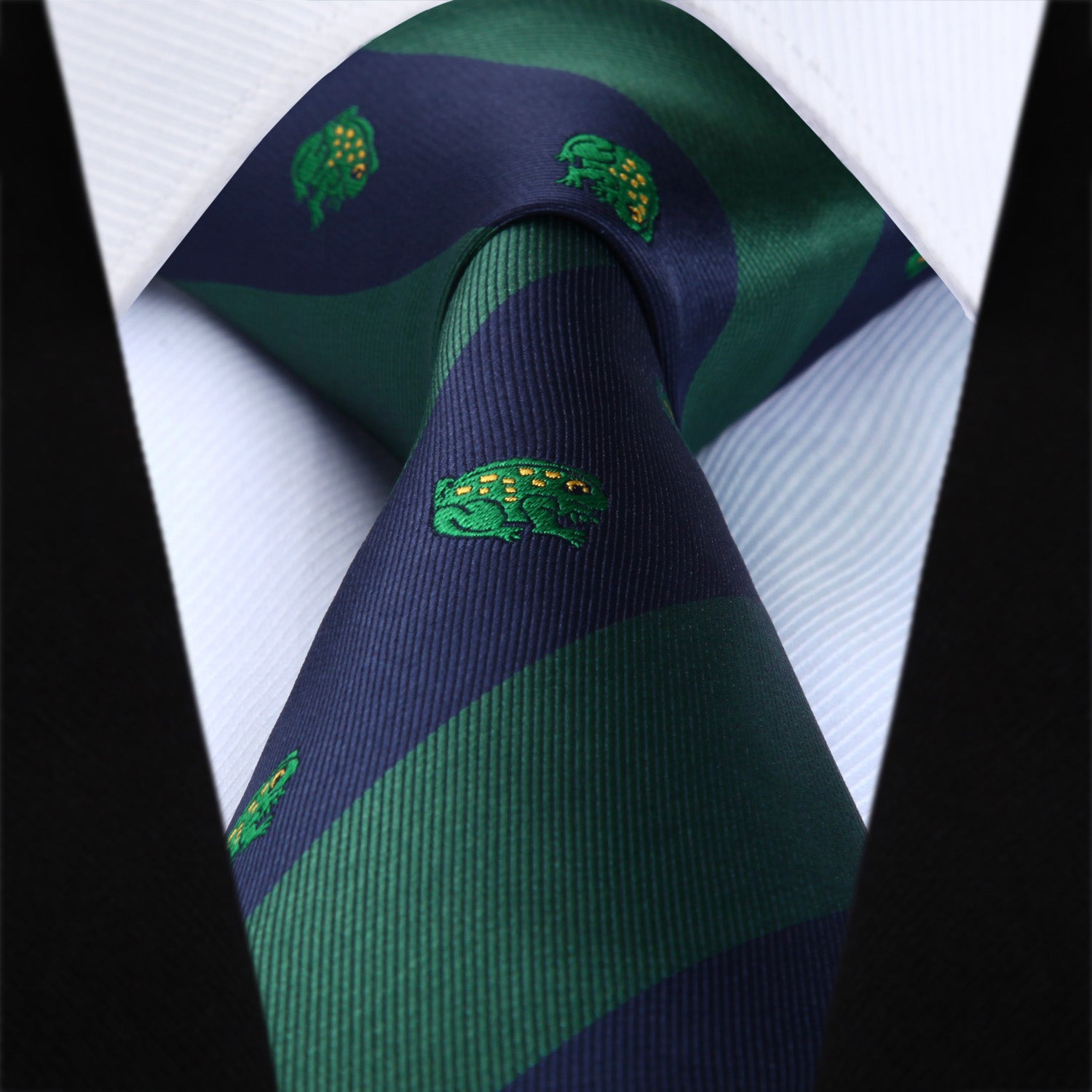 Hisdern Green Navy Blue Frog Cute Print Pattern Tie Set