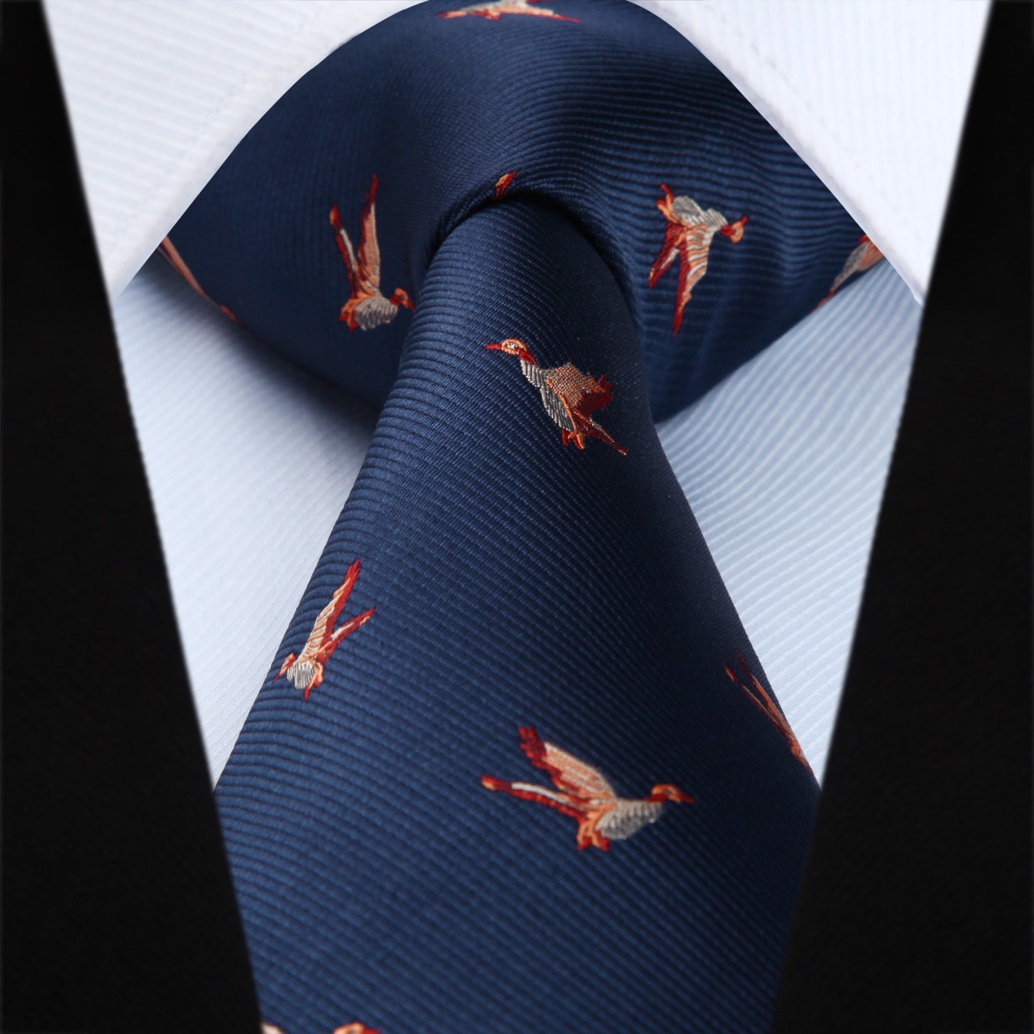 Hisdern Navy Blue Bird Print Men's Suit Tie Set