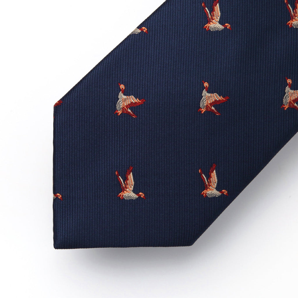 Hisdern Navy Blue Bird Print Men's Suit Tie Set