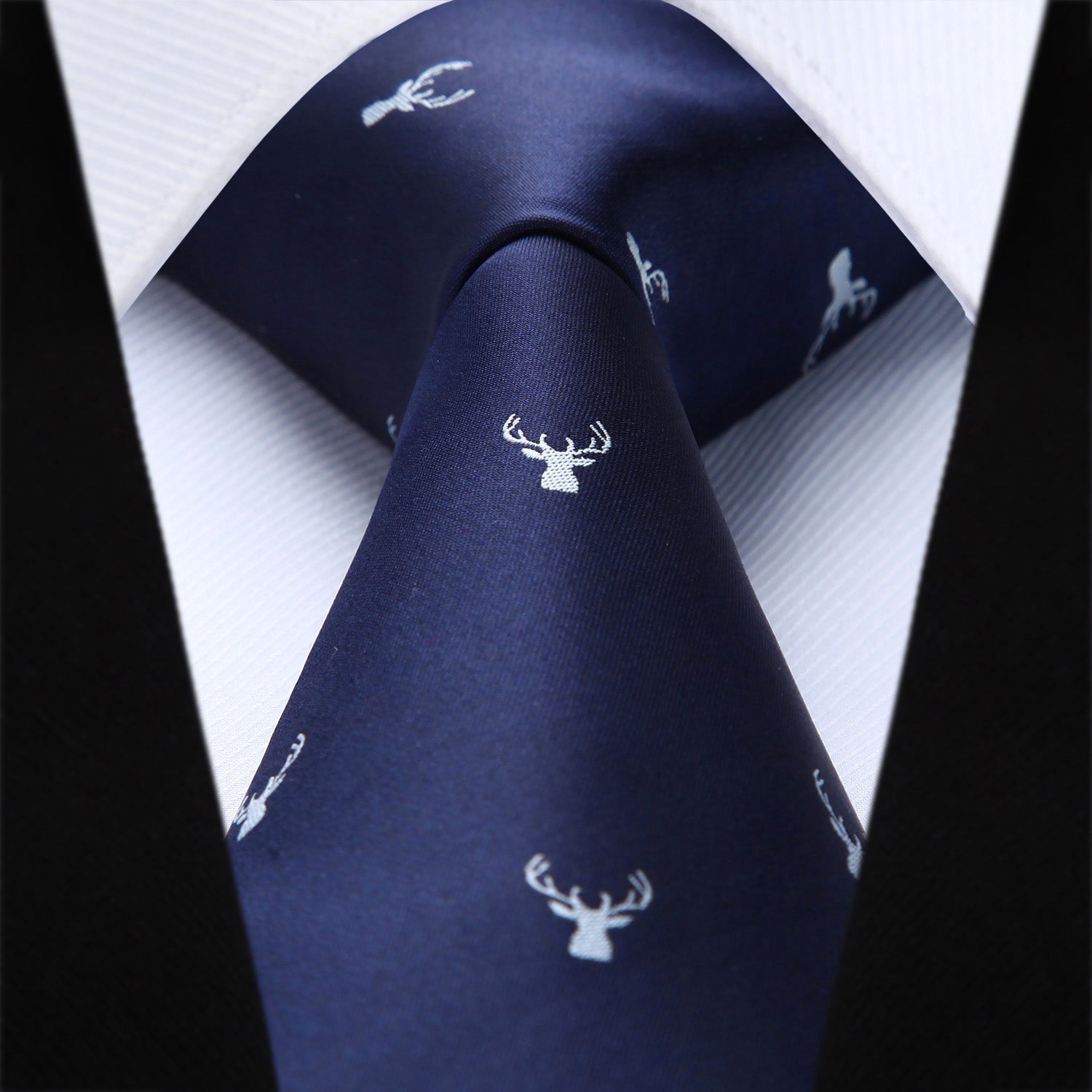 Hisdern Navy Blue Antlers Print Men's Suit Tie Set