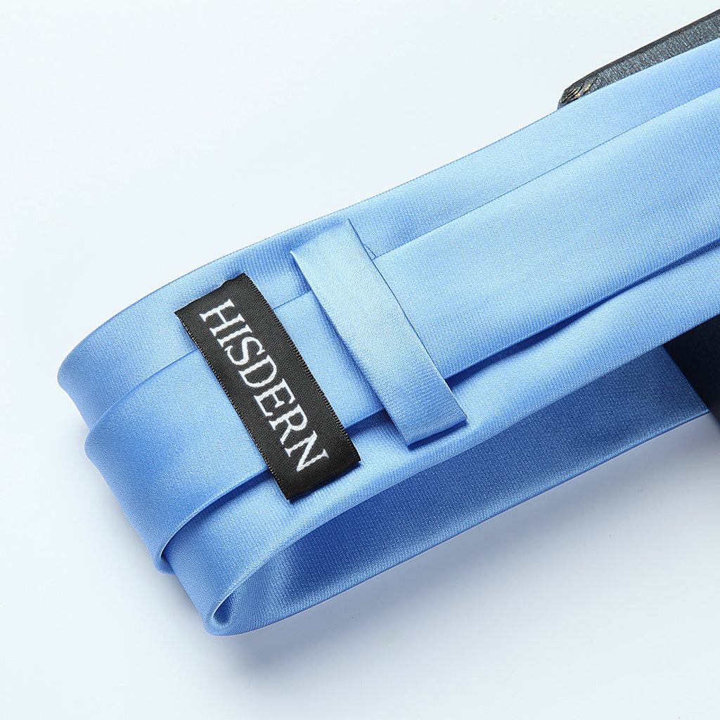 Hisdern Blue Solid Men’s Tie Set for Formal & Wedding