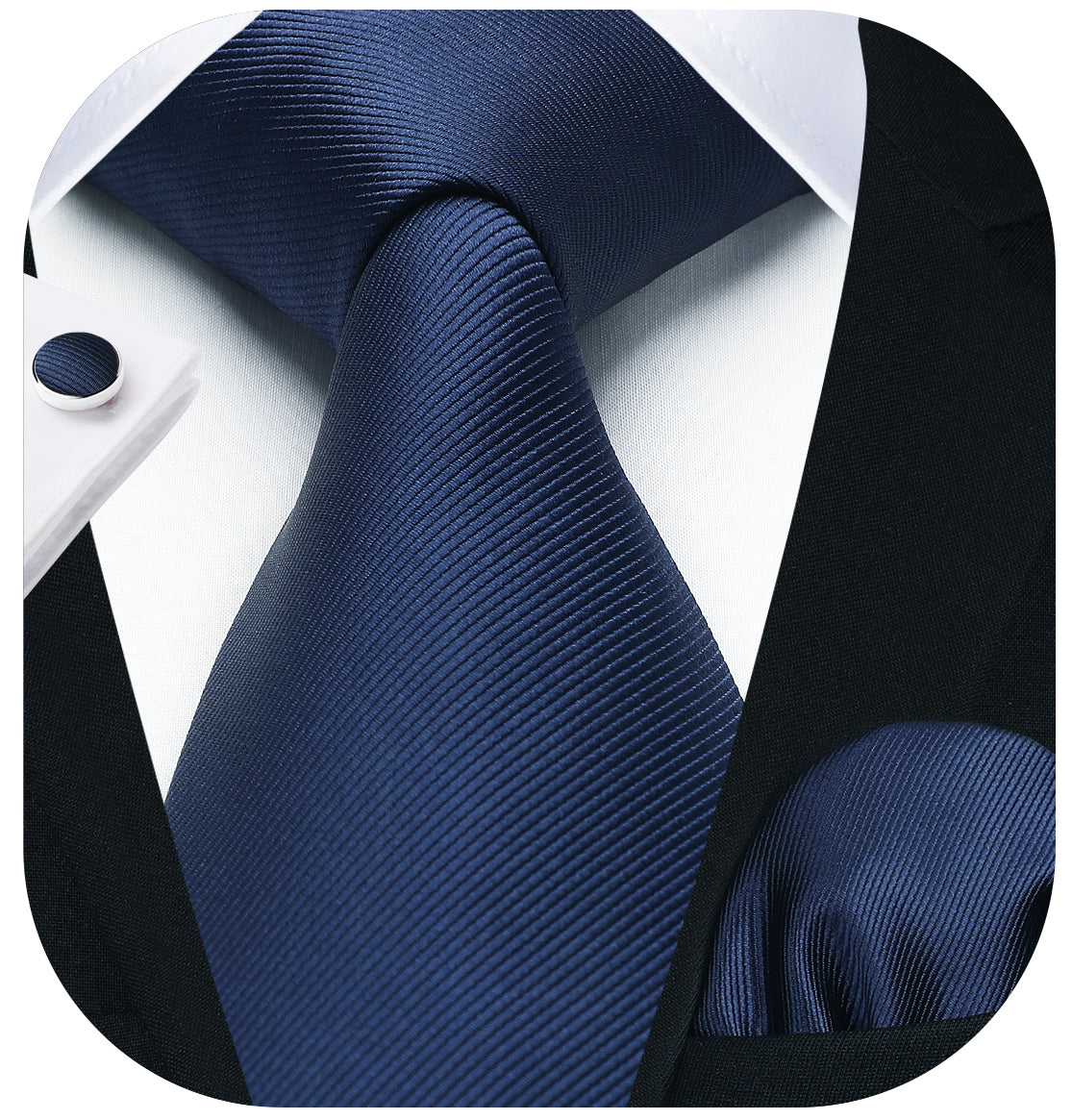 Hisdern Navy Blue Solid Wedding Accessories Set with Cufflinks