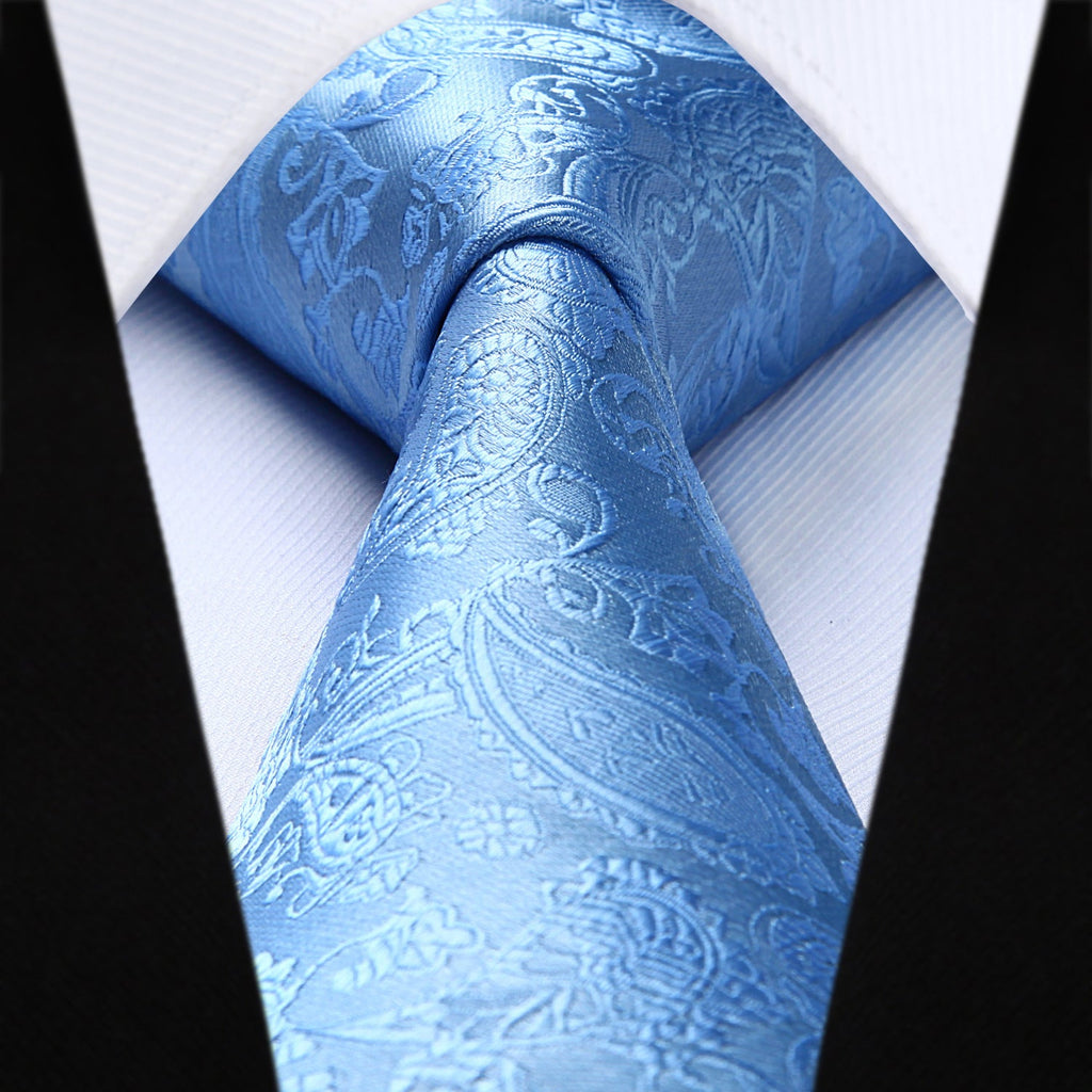 Hisdern Baby Blue Paisley Tie Set For Groomsmen