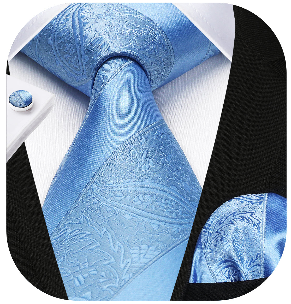 Hisdern Blue Striped Wedding Accessories Set with Cufflinks