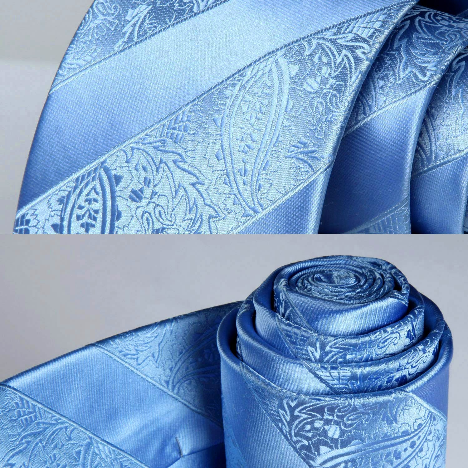 Hisdern Light Blue Paisley Striped Wedding Accessories Set