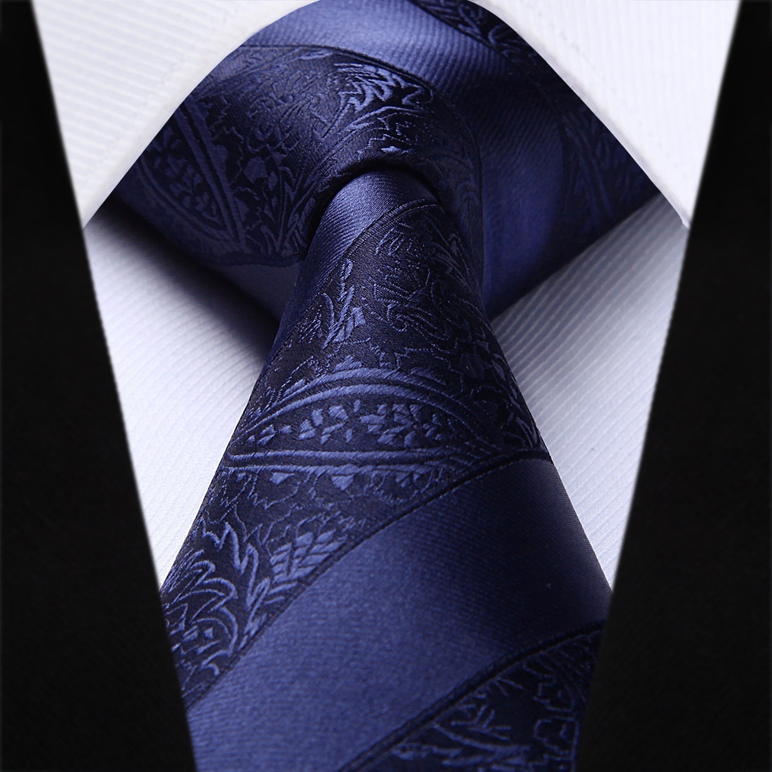 Hisdern Navy Blue Paisley Stripe Tie Set For Formal Wear
