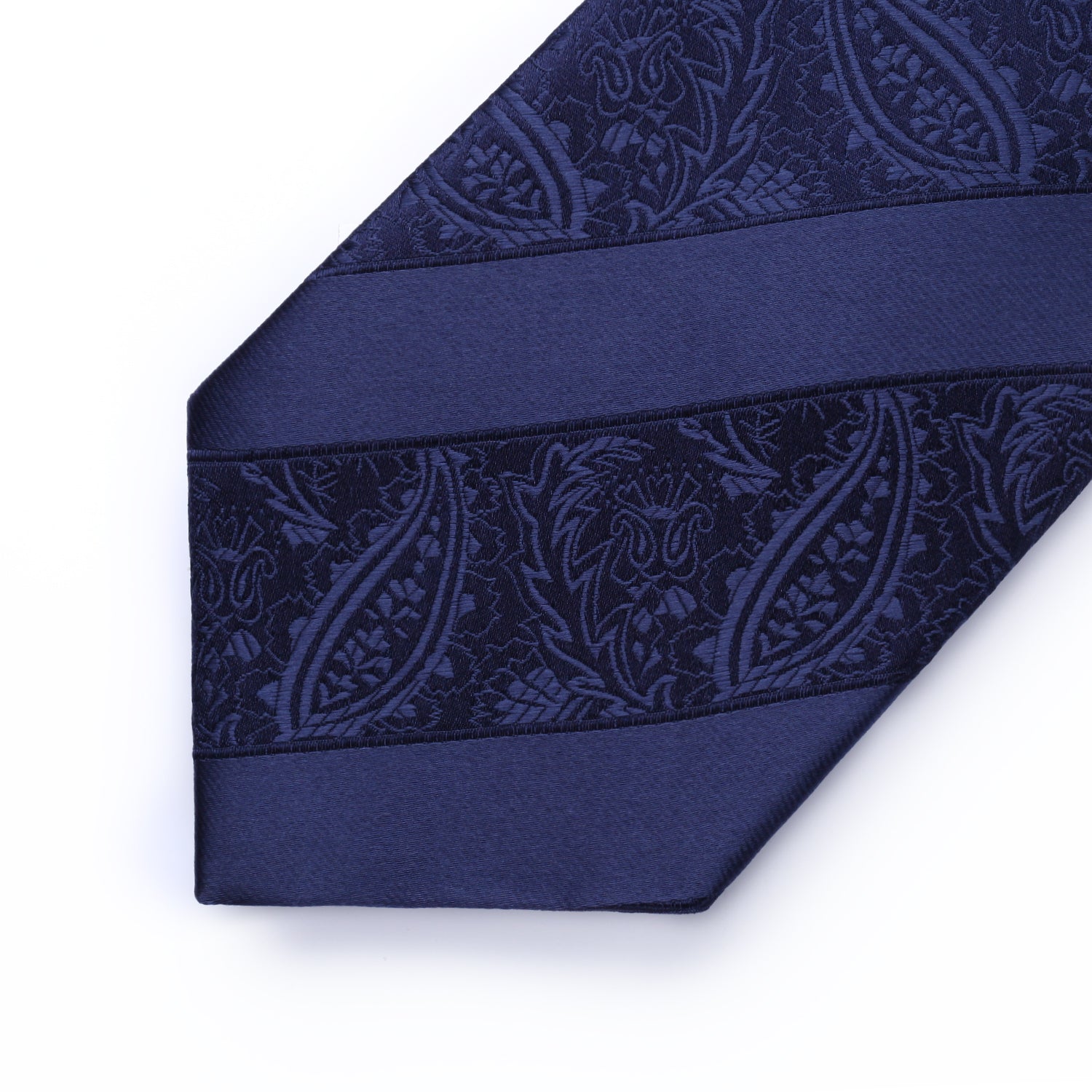 Hisdern Navy Blue Paisley Stripe Tie Set For Formal Wear