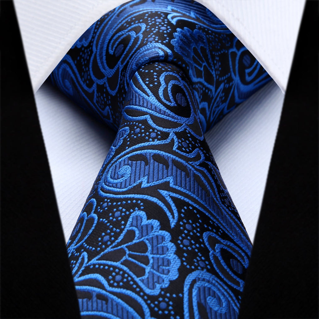 Hisdern Blue Black Paisley Tie Set For Formal Wear