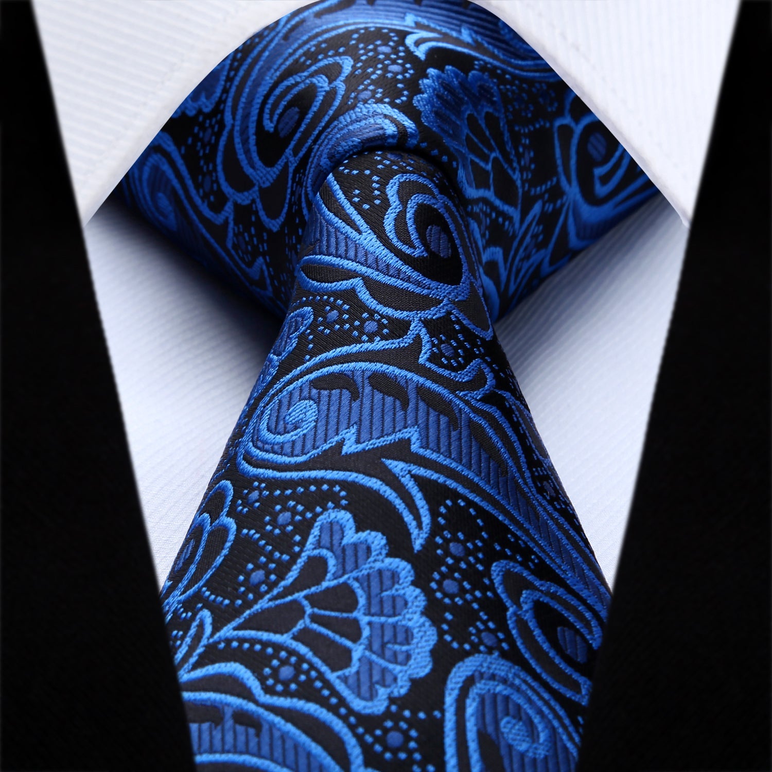 Hisdern Blue Black Paisley Tie Set For Formal Wear
