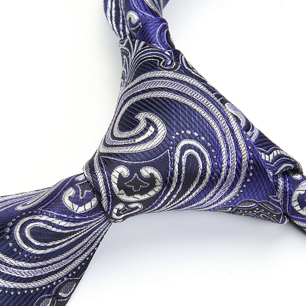 Hisdern Dark Blue Silver Paisley Tie Set For Formal Wear