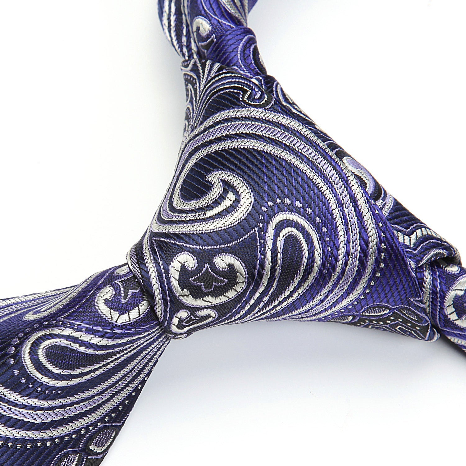 Hisdern Dark Blue Silver Paisley Tie Set For Formal Wear