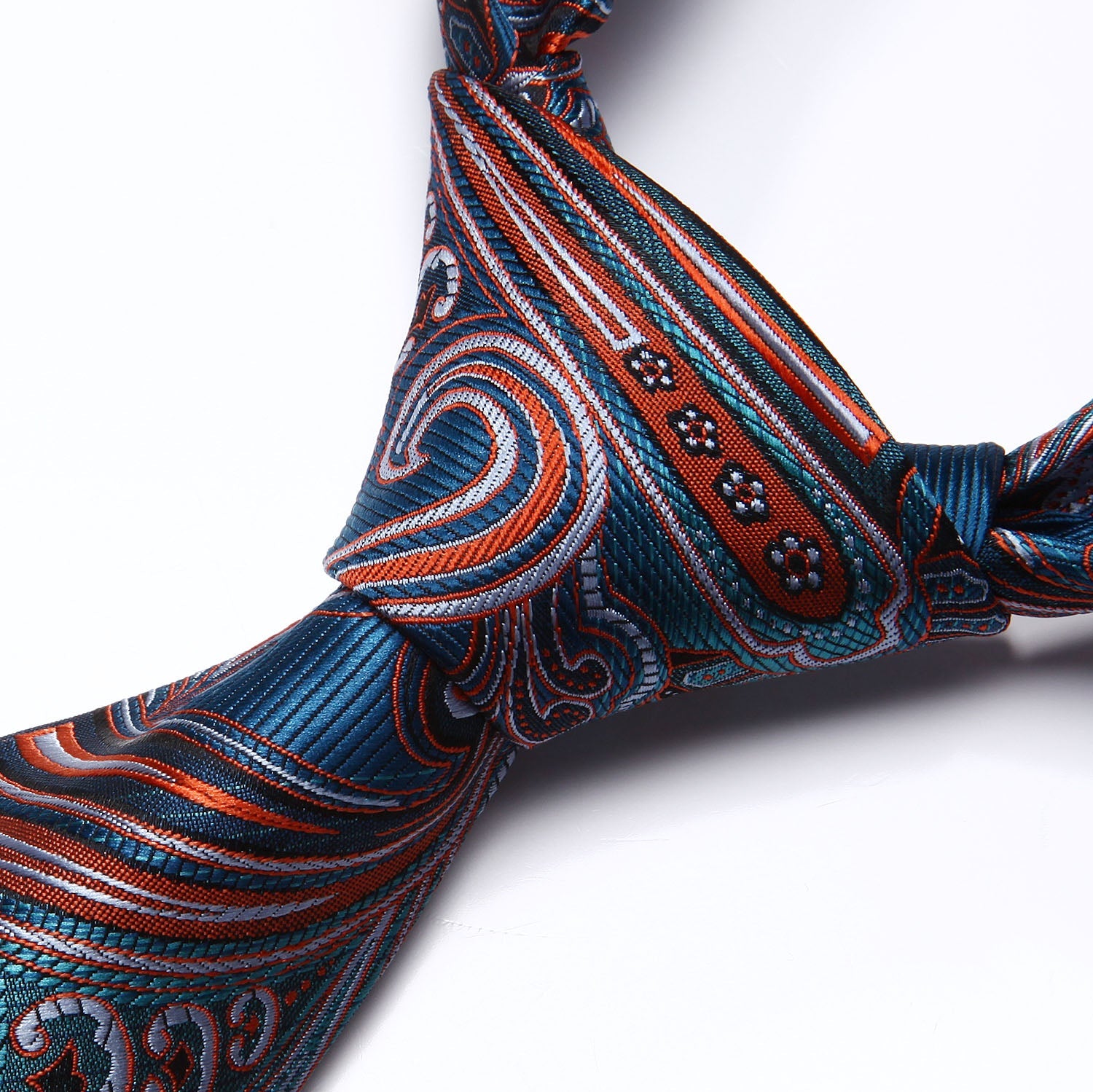 Hisdern Aqua Orange Paisley Tie Set For Formal Wear
