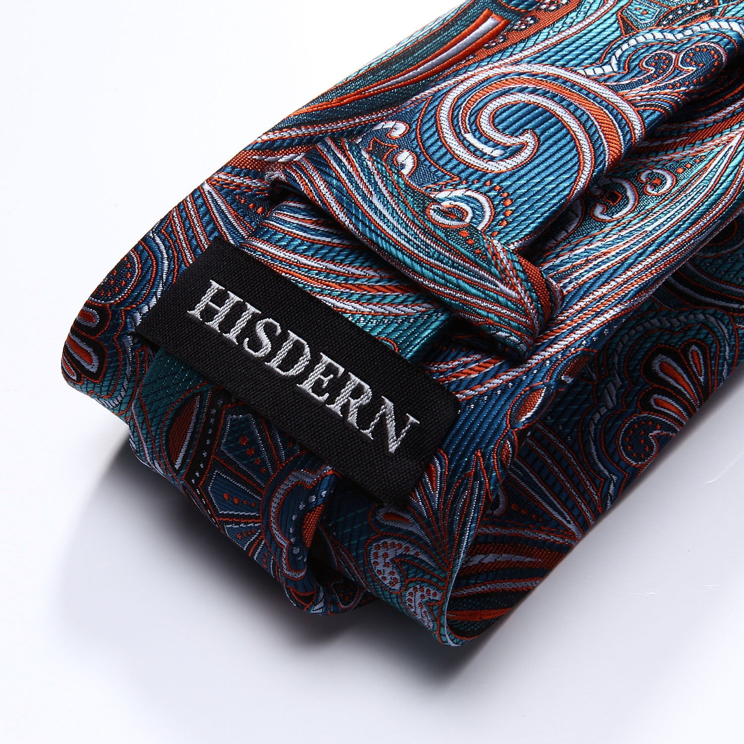 Hisdern Aqua Orange Paisley Tie Set For Formal Wear