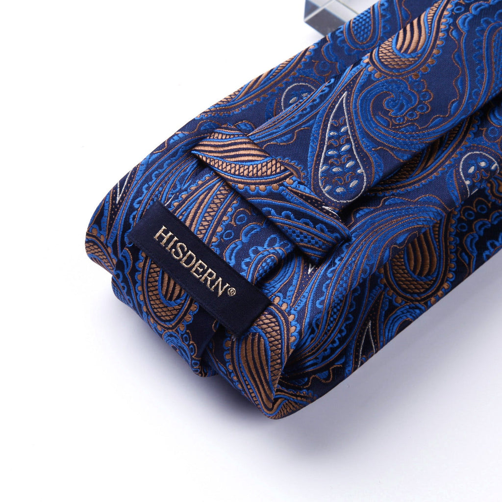 Hisdern Blue Brown Paisley Tie Set For Formal Wear