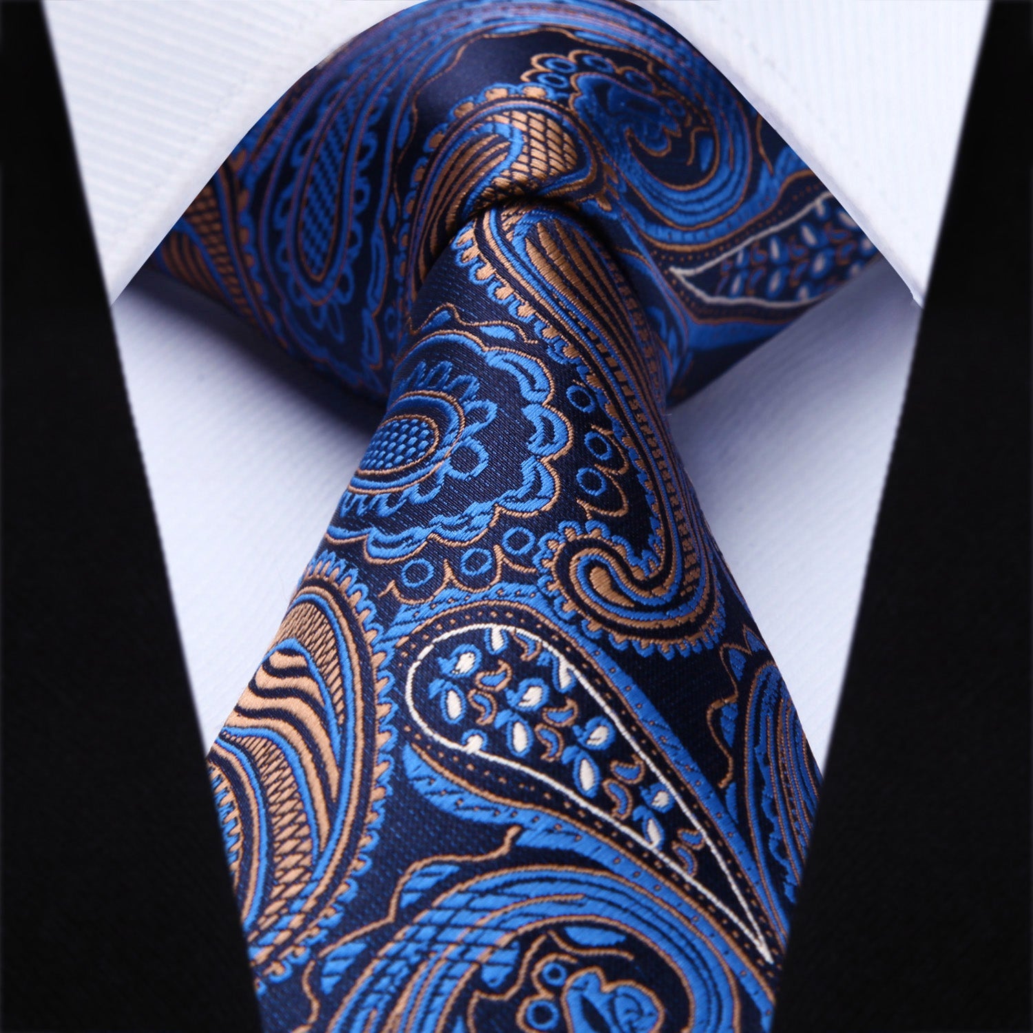 Hisdern Blue Brown Paisley Tie Set For Formal Wear