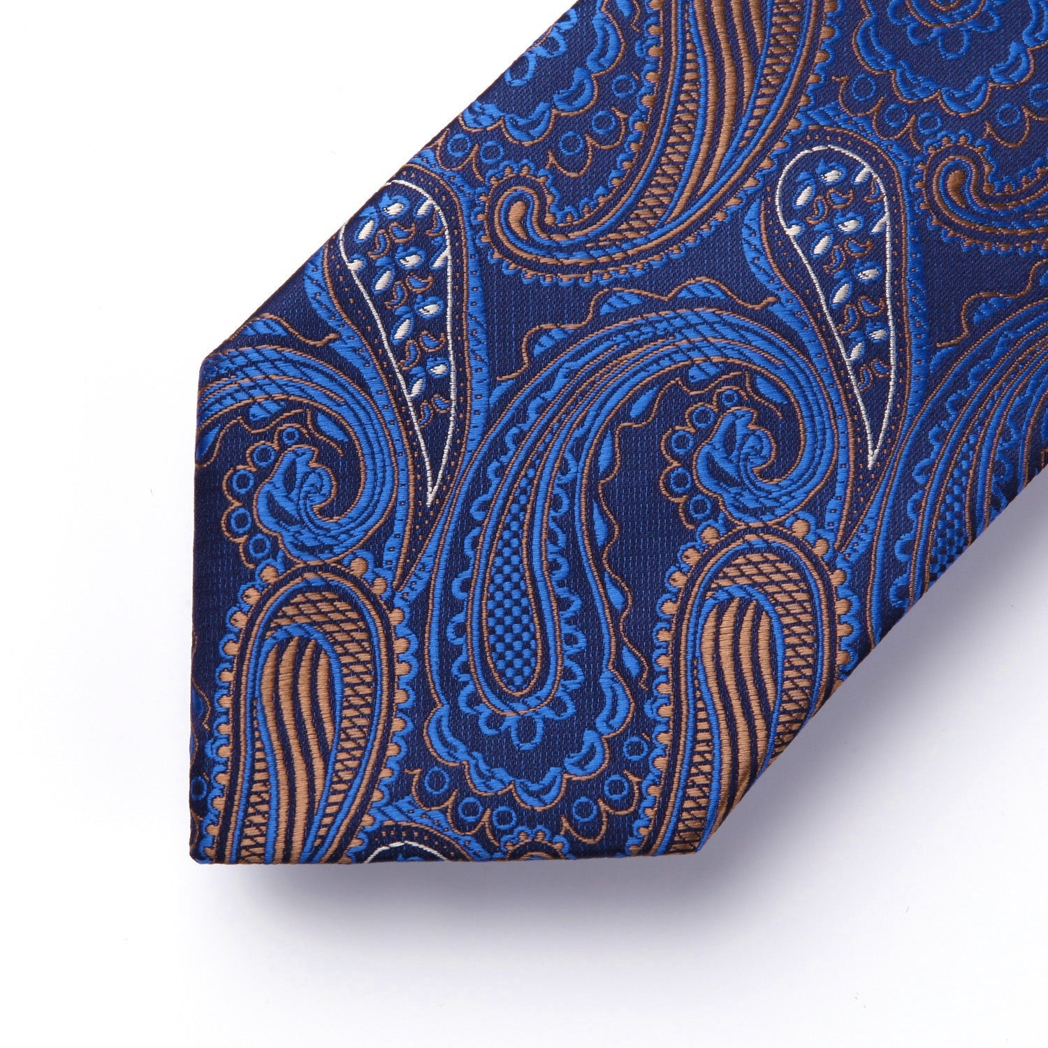Hisdern Blue Brown Paisley Tie Set For Formal Wear