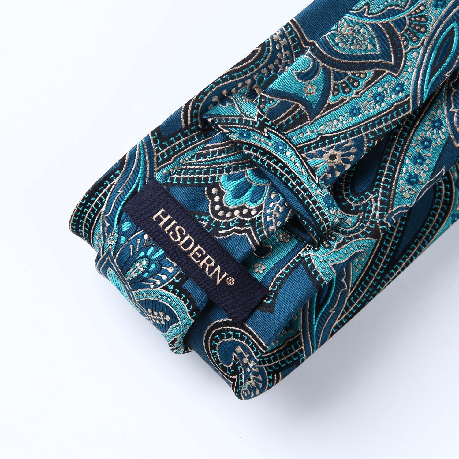 Hisdern Aqua Blue Paisley Tie Set For Formal Wear