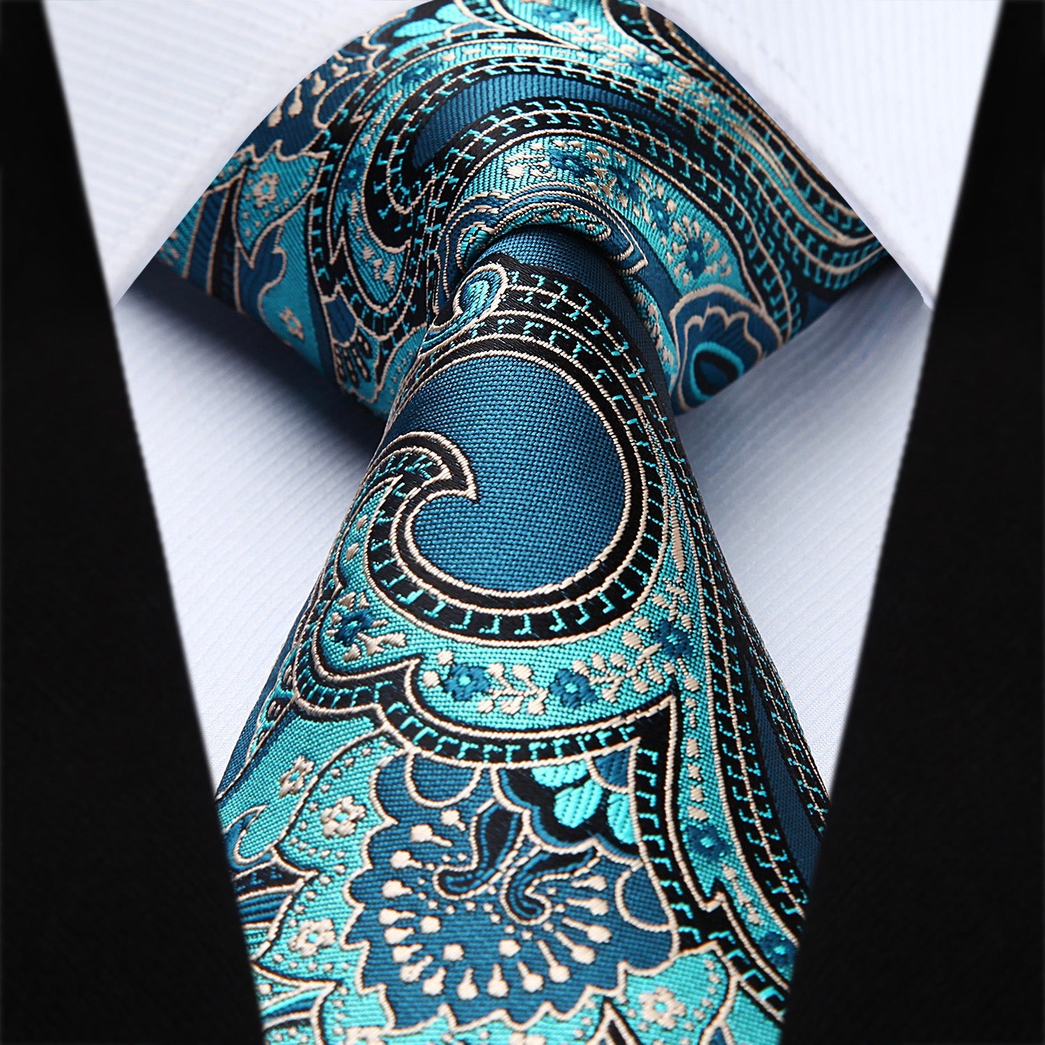 Hisdern Aqua Blue Paisley Tie Set For Formal Wear