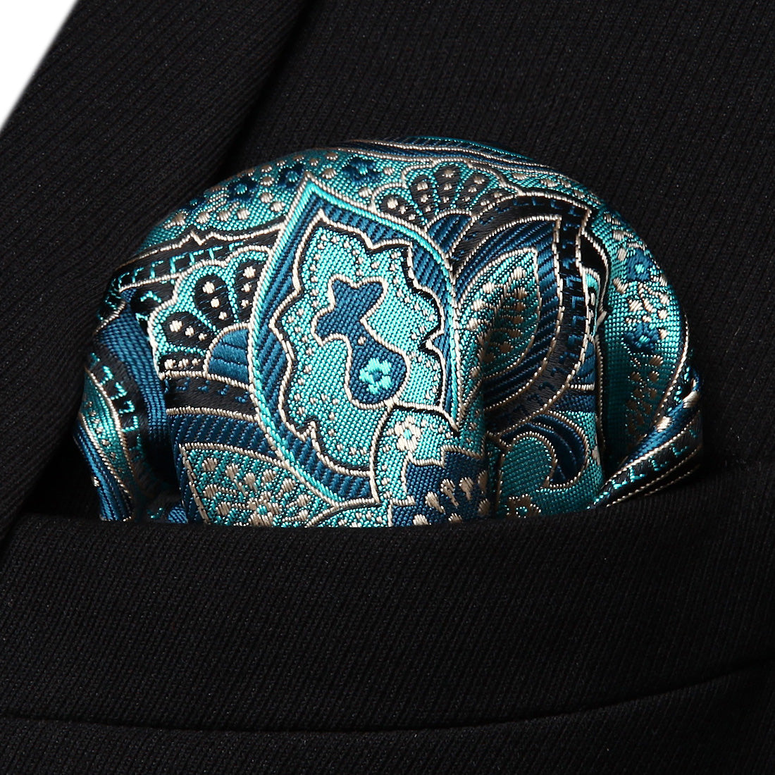 Hisdern Aqua Blue Paisley Tie Set For Formal Wear