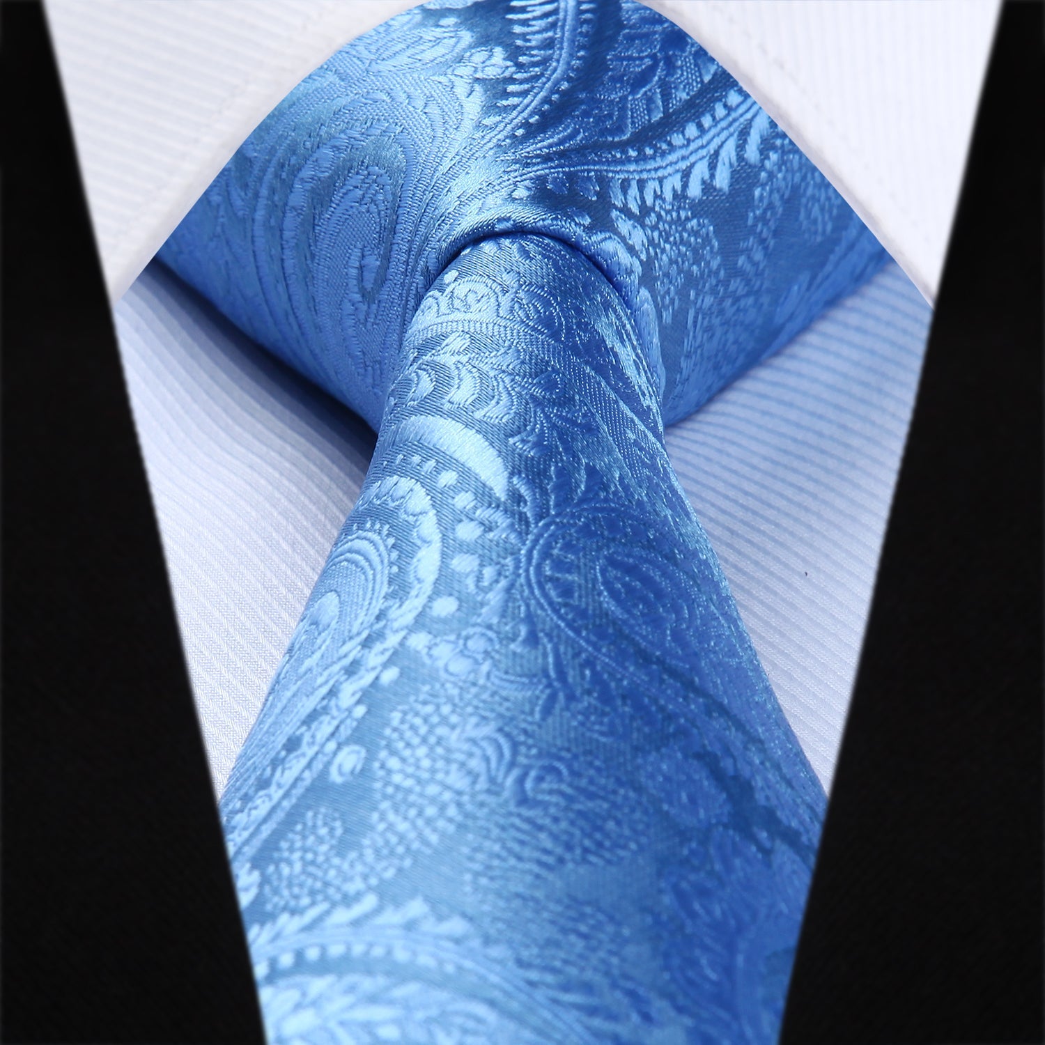 Hisdern Light Blue Paisley Tie Set For Groomsmen