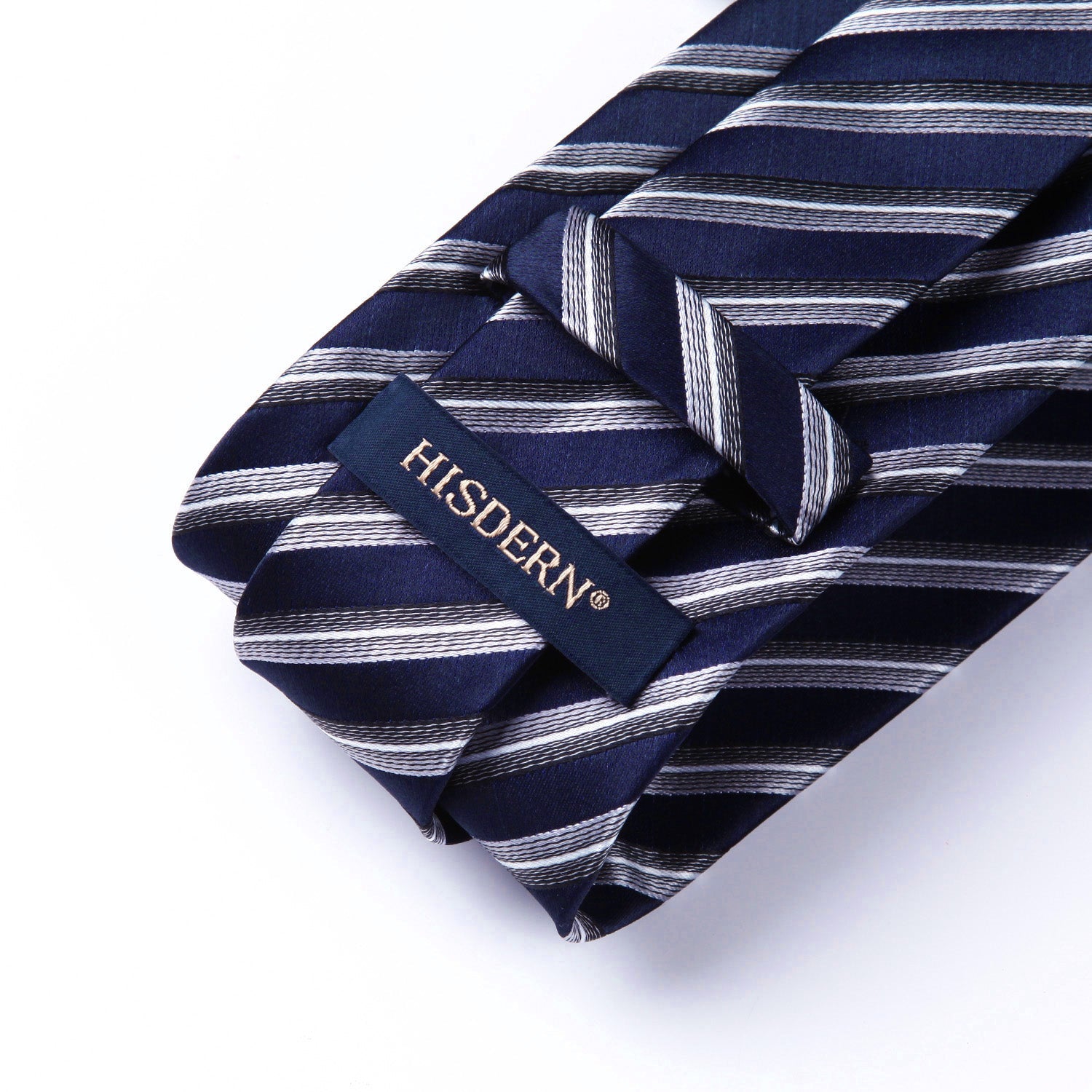 Hisdern Navy Blue Striped Business Tie Set
