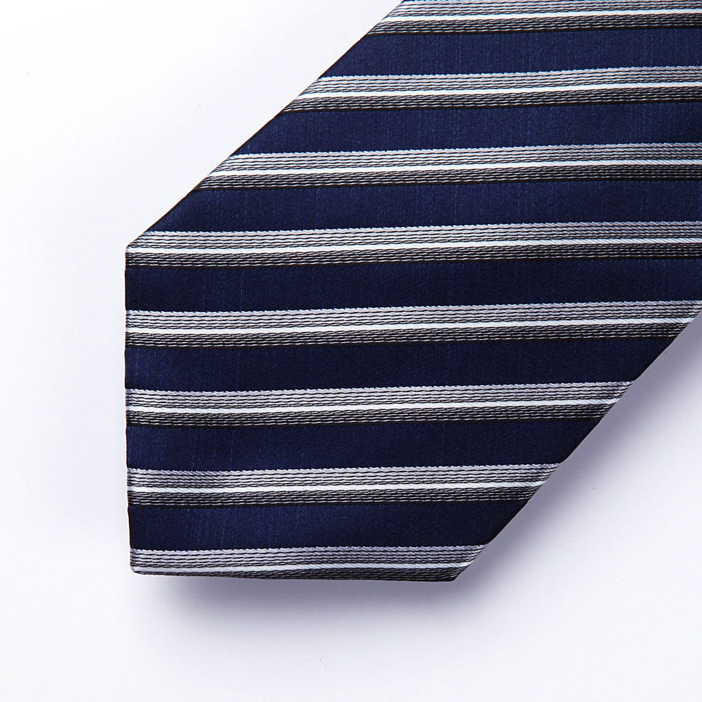Hisdern Navy Blue Striped Business Tie Set