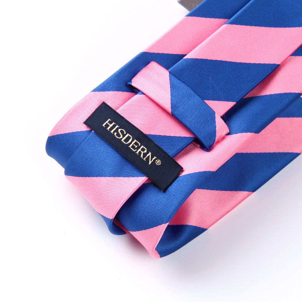 Hisdern Pink Blue Striped Business Tie Set