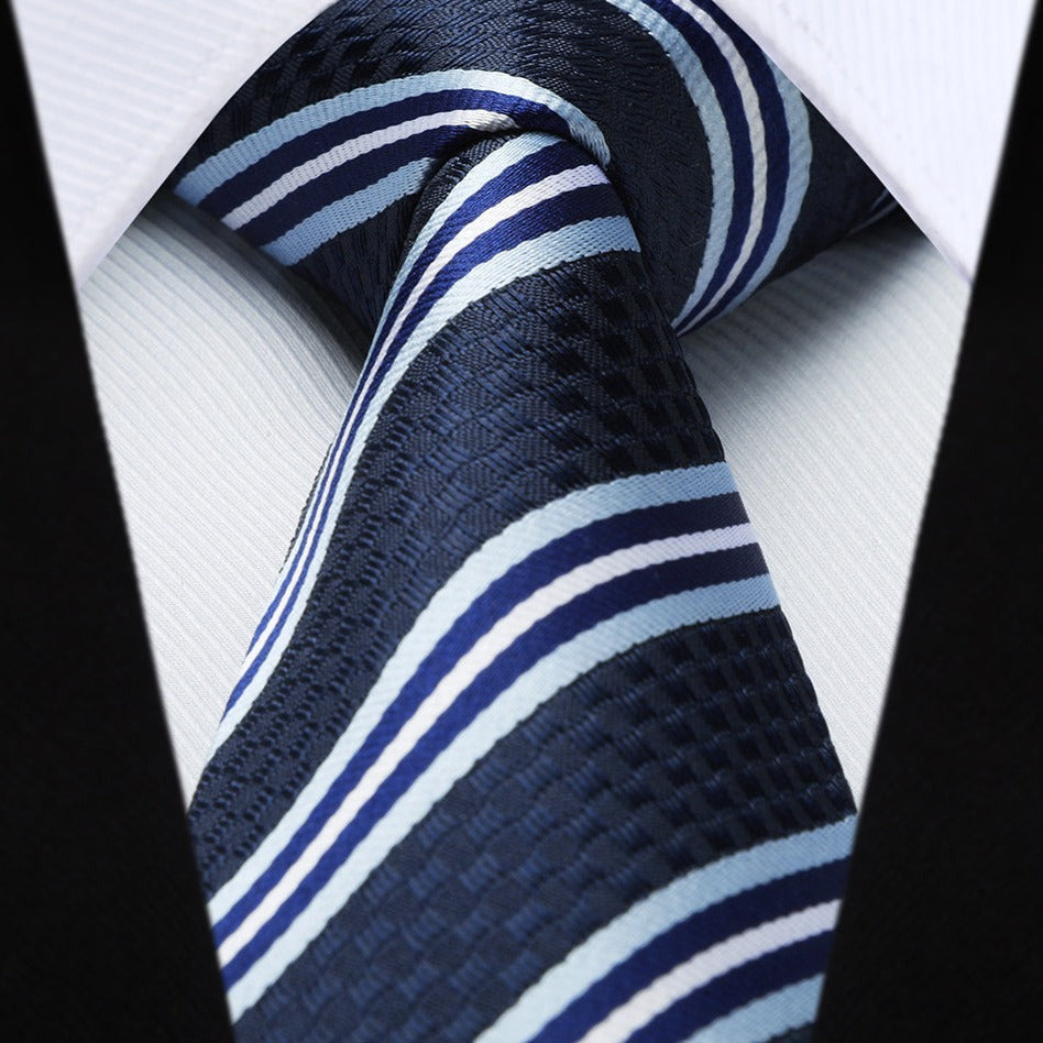 Hisdern Navy Blue Striped Business Tie Set