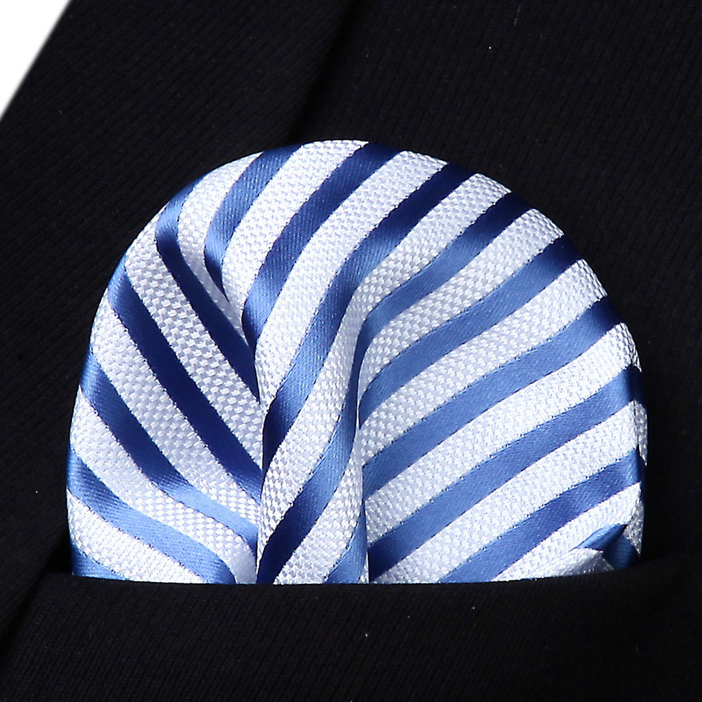 Hisdern Blue White Striped Business Tie Set