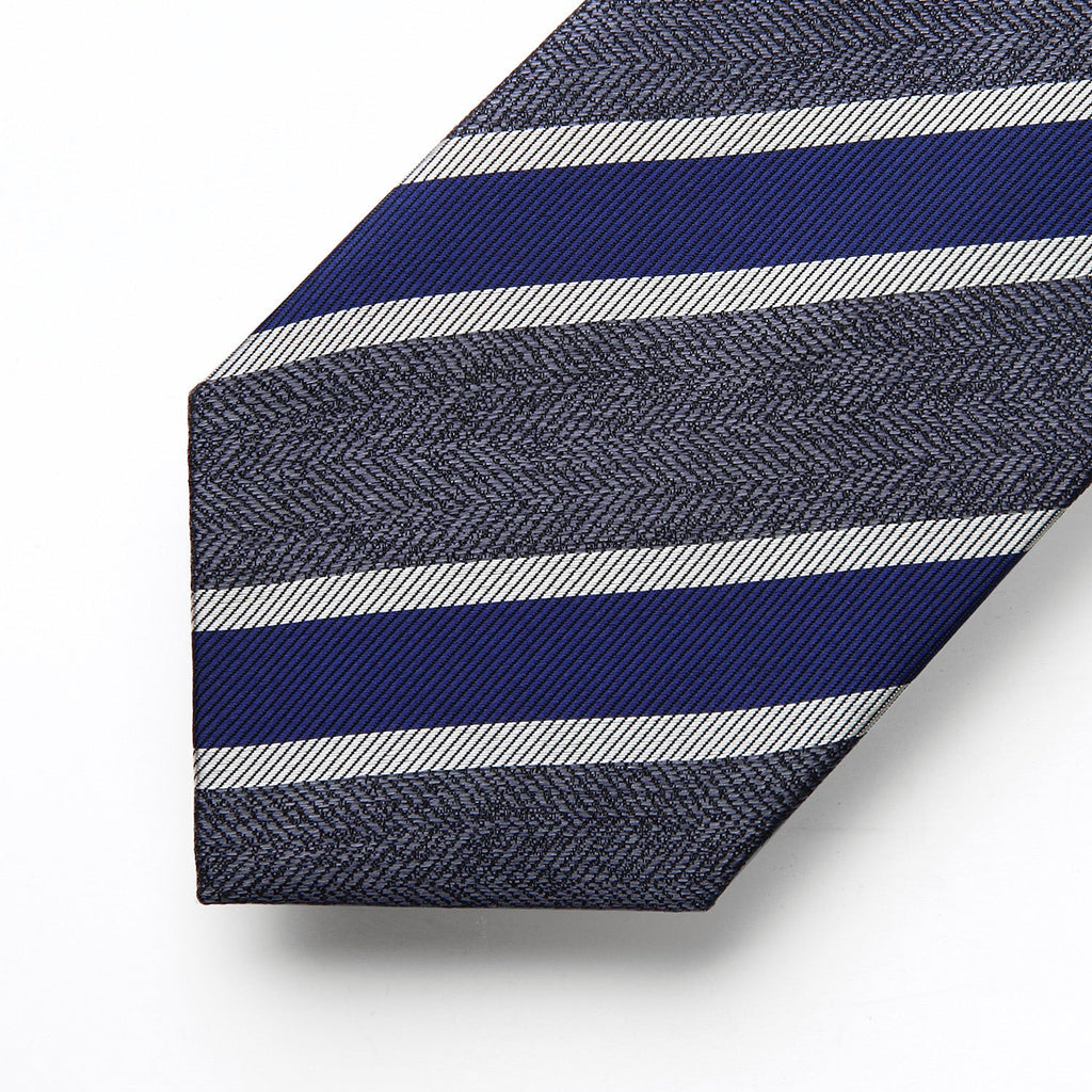 Hisdern Navy Blue Charcoal Striped Business Tie Set
