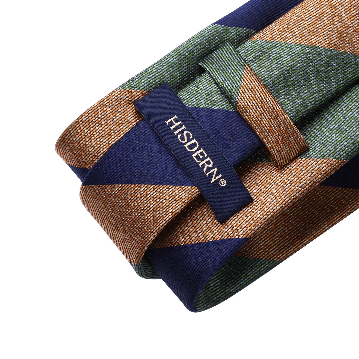 Hisdern Navy Green Tan Striped Business Tie Set