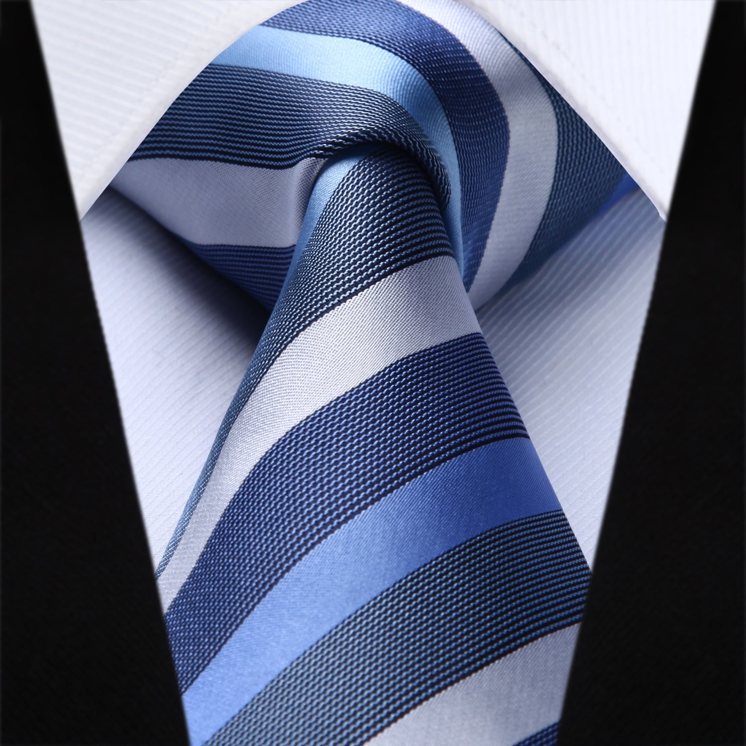 Hisdern Steel Blue White Striped Business Tie Set