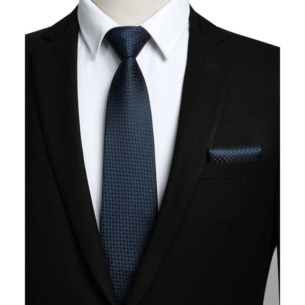 Hisdern Navy Blue Houndstooth Wedding Tie Set
