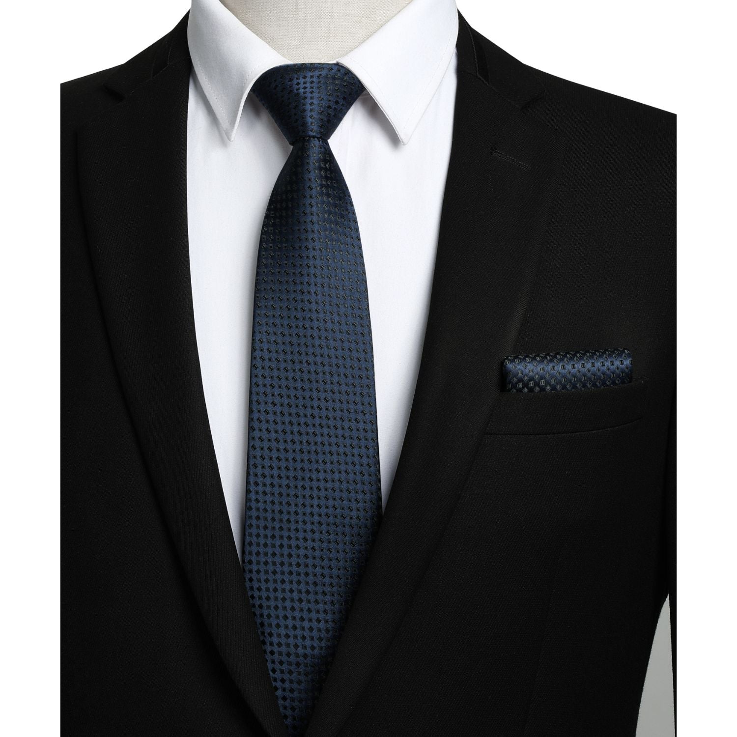 Hisdern Navy Blue Houndstooth Wedding Tie Set