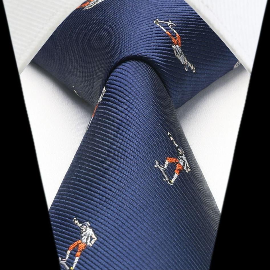 Hisdern Navy Blue Skateboard Print Men's Suit Tie Set